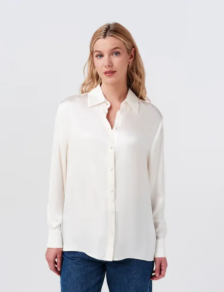 Ghost Satin Collared Button Through Shirt Ivory
