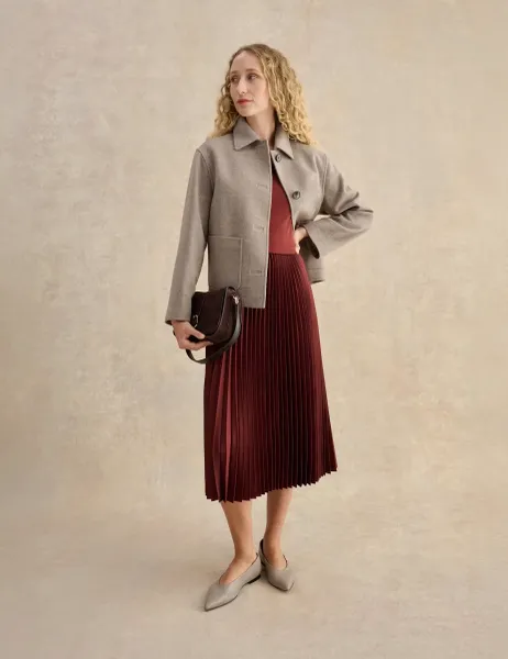 Hobbs Pleated Knee Length Shift Dress Brown