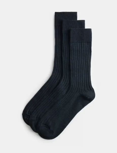 Autograph 3 Pack Lambswool Rich Socks Dark Navy