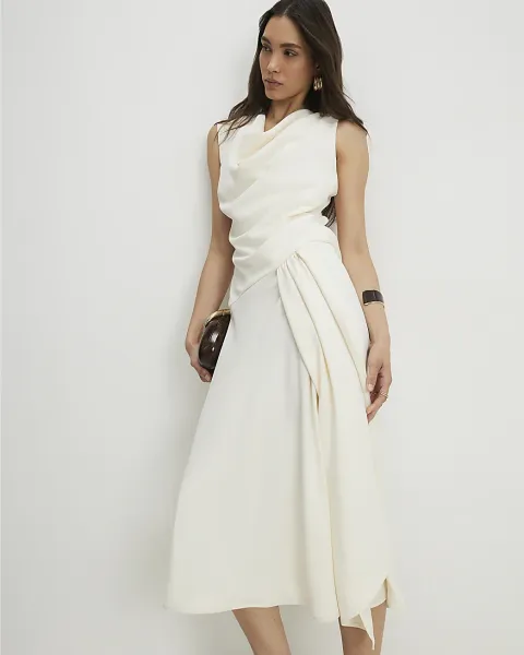 River Island Cowl Neck Asymmetric Midi Dress