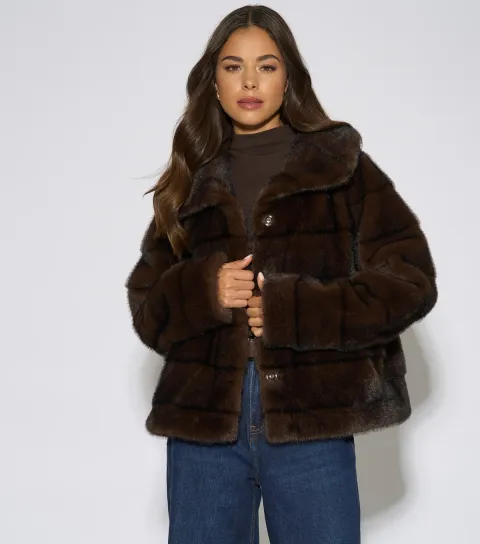 Gini London Women's Dark Brown Panelled Faux Fur Jacket