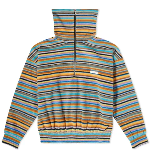 Long Sleeve Multi Striped Half Zip Up Top
