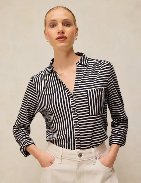 White Stuff Pure Cotton Collared Shirt Navy Mix