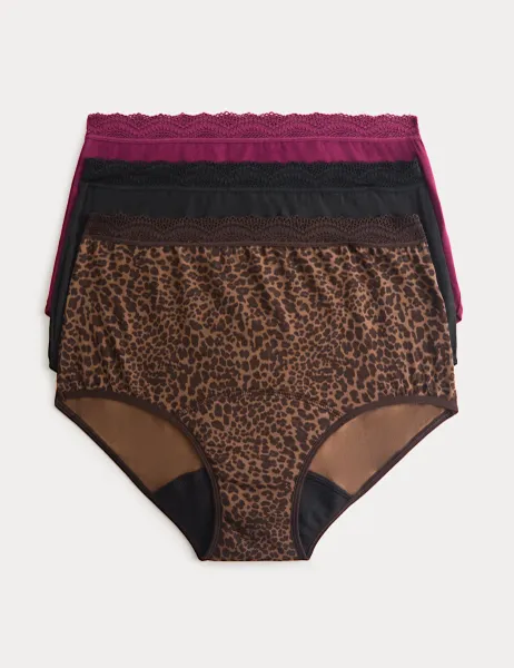Marks & Spencer 3 Pack Heavy Absorbency Period Full Briefs Brown Mix