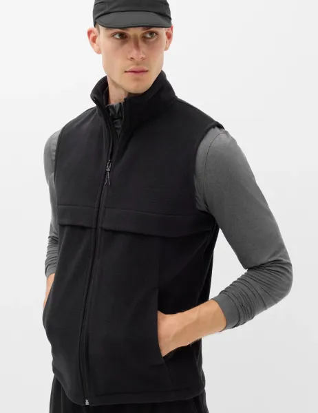 Goodmove Micro Fleece Zip Up Funnel Neck Gilet Black