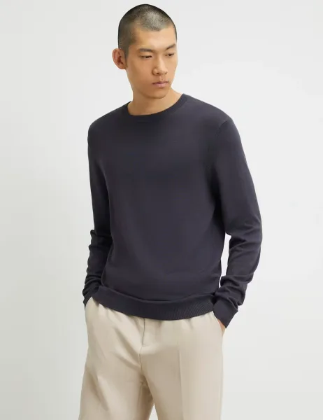 River Island Slim Fit Crew Neck Jumper Dark Blue