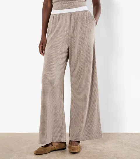 Women's Stone Dogtooth Elasticated Waist Trousers