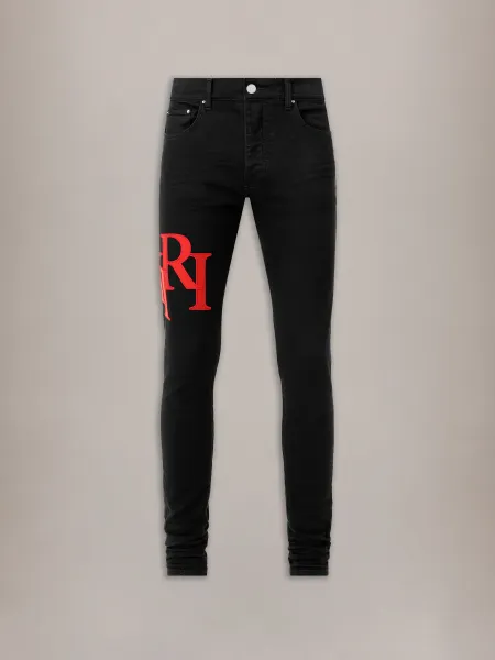 STAGGERED LOGO SKINNY JEAN - Black Red