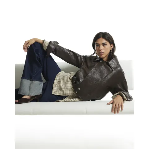 River Island Faux Leather Zip Through Jacket