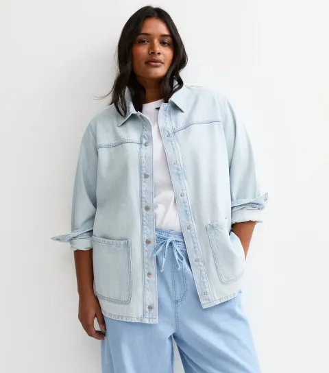 Women's Plus Size Light Blue Denim Shacket Curves