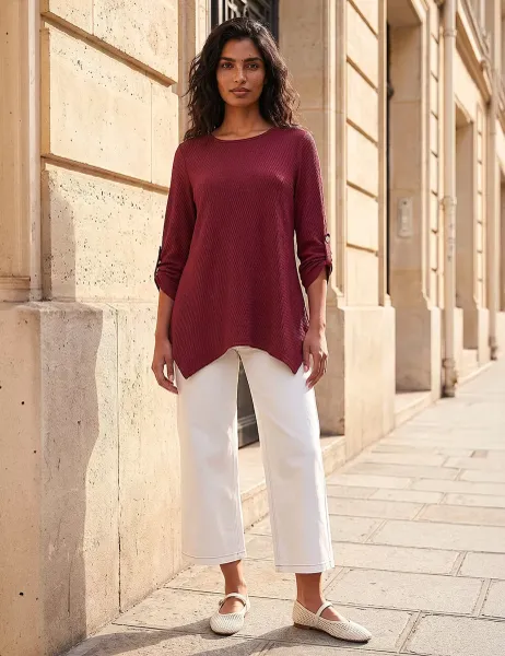 Roman Textured Round Neck Tunic Top