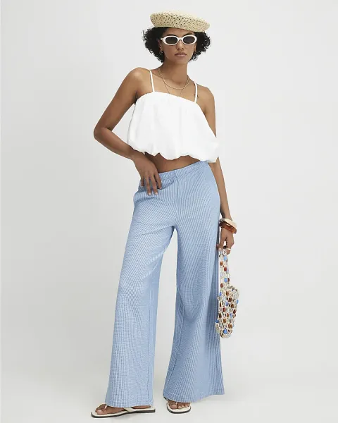 River Island Stripe Textured Wide Leg Trousers