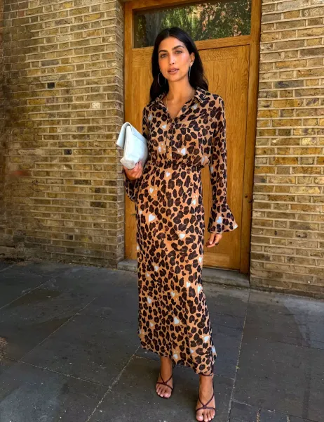 Never Fully Dressed Cherry Leopard Print Maxi Waisted Dress Multi
