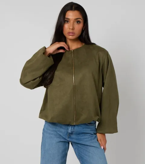 Urban Bliss Women's Olive Faux Suede Bubble Hem Jacket