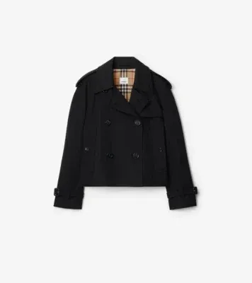 Cropped Gabardine Mayfair Trench Jacket in Black