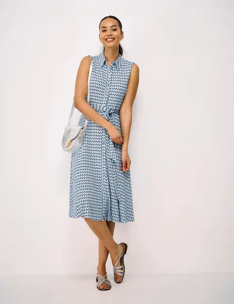 Crew Clothing Jersey Printed Midi Shirt Dress Blue Mix