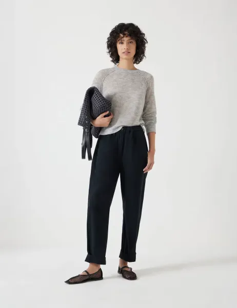 HUSH Pure Cotton Pull On Jack Barrel Trousers Black