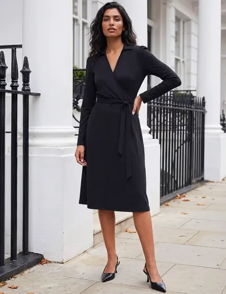 Roman V-Neck Midi Wrap Dress