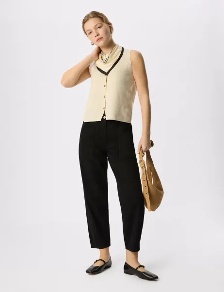 Whistles Cotton Rich Straight Leg Ankle Grazer Trousers Black