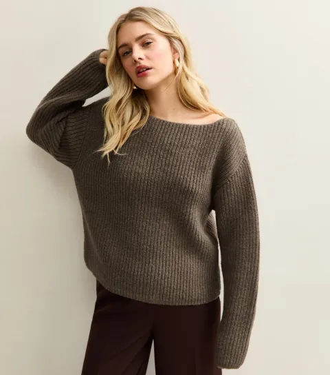 Women's Mink Ribbed Slash Neck Jumper