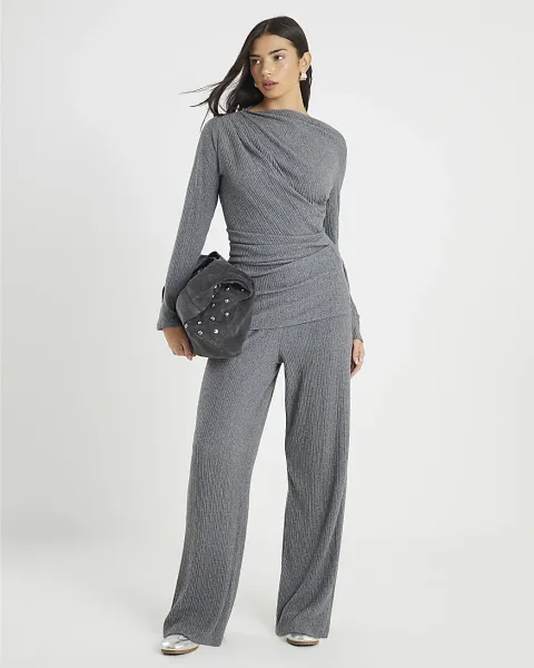 River Island Cosy Ribbed Wide Leg Trousers