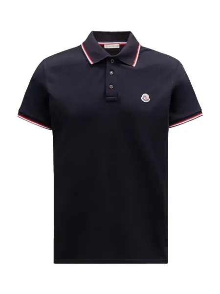 men Tricolor-Trimmed Cotton Piquet Polo Shirt Navy