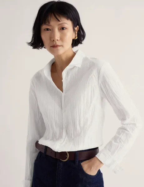 Cotton Collared Straight Fit Shirt White