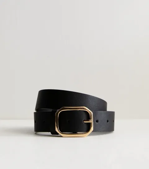 Black Leather-Look Buckled Belt