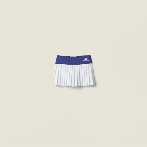 Stretch technical jersey pleated miniskirt