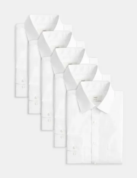 Marks & Spencer 5 Pack Slim Fit Easy Iron Long Sleeve Shirts White Mix