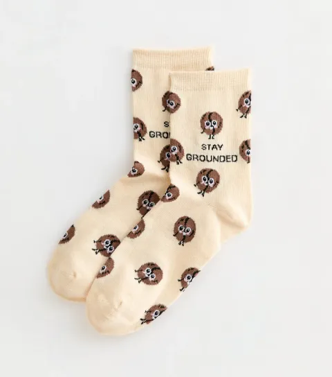 Yellow Coffee Bean Patterned Ankle Socks