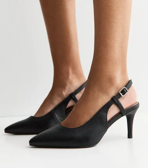 Women's Wide Fit Black Faux Leather Slingback Court Shoes Vegan