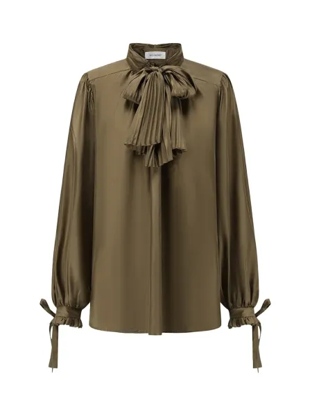 Women Moss Green Silk Tie-Front Shirt