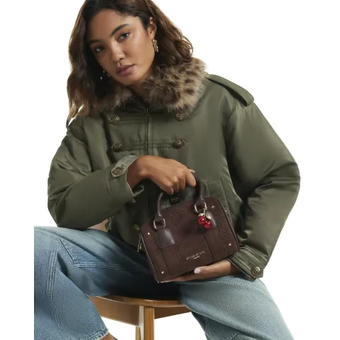 River Island Faux Suede Monogram Boxy Bowler Bag