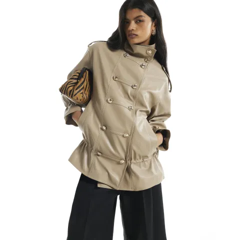River Island Faux Leather Frogging Funnel Jacket