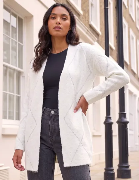 Roman Sparkly Argyle Cardigan Ivory Mix