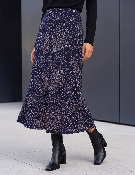 Roman Jersey Floral Midi Skirt Blue Mix