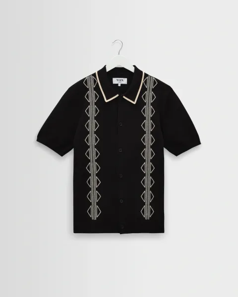 Tellaro - Black and Ecru Retro Embroidered Shirt