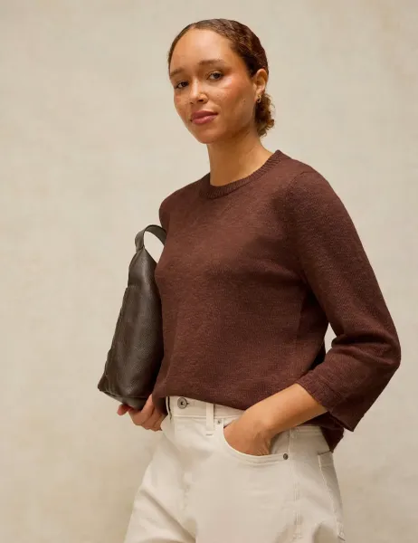 White Stuff Cotton Rich Crew Neck Jumper Brown
