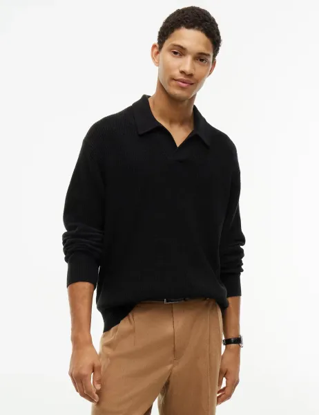 Tommy Hilfiger Cotton Blend Ribbed Jumper with Wool Black