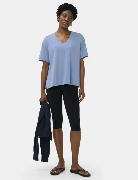 Sweaty Betty Soft Flow Studio V-Neck Relaxed T-Shirt Blue Denim