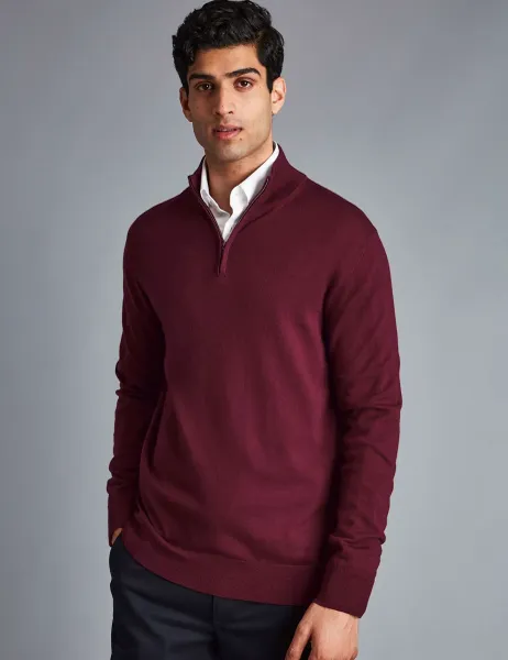 Charles Tyrwhitt Pure Merino Wool Half Zip Jumper Red