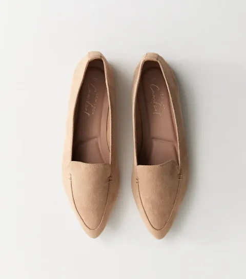 Women's Camel Faux Suede Pointed Toe Flats Vegan