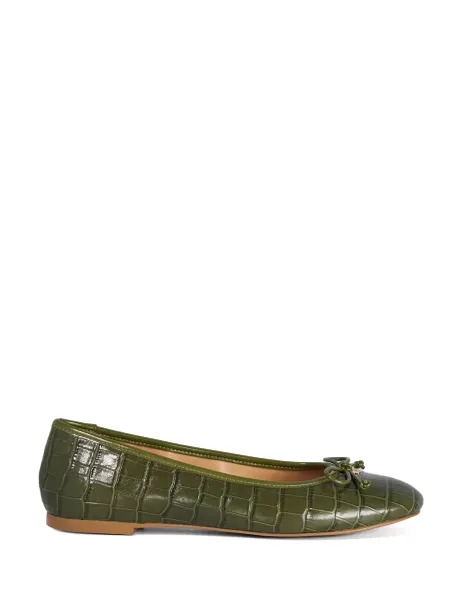 Dune London Leather Croc Ballet Pumps Green