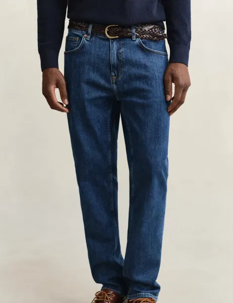 Regular Fit Clean Wash 5 Pocket Jeans Blue Denim