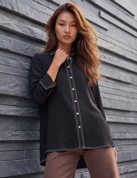 Roman Contrast Stitch Shirt Black