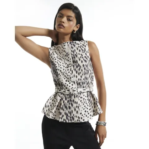 River Island Animal Print Peplum Top