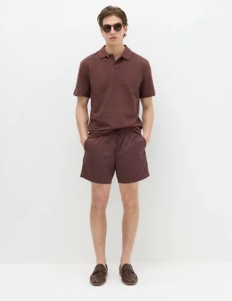 Marks & Spencer Cotton Rich Notch Neck Boucle Polo Shirt Chestnut