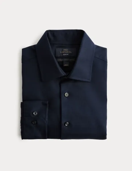 Slim Fit Luxury Cotton Twill Shirt Navy