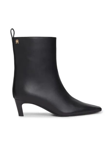 Tommy Hilfiger Leather Kitten Heel Chisel Toe Ankle Boots Black